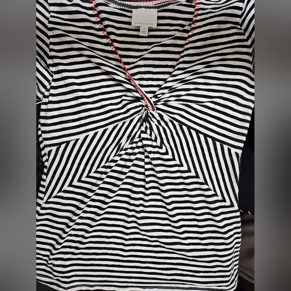 Anthropologie ett:wa Black White Striped Short Sleeve Blouse Medium - Picture 6 of 8